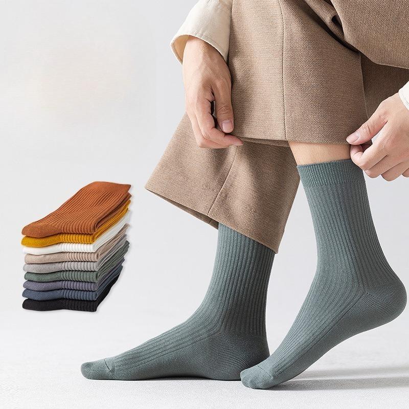 Men's Mid-calf Cotton Socks, Anti-odor, Sweat-absorbing and Antibacterial Long Calf Cotton Socks for Autumn and Winter, Spring and Autumn Long Socks