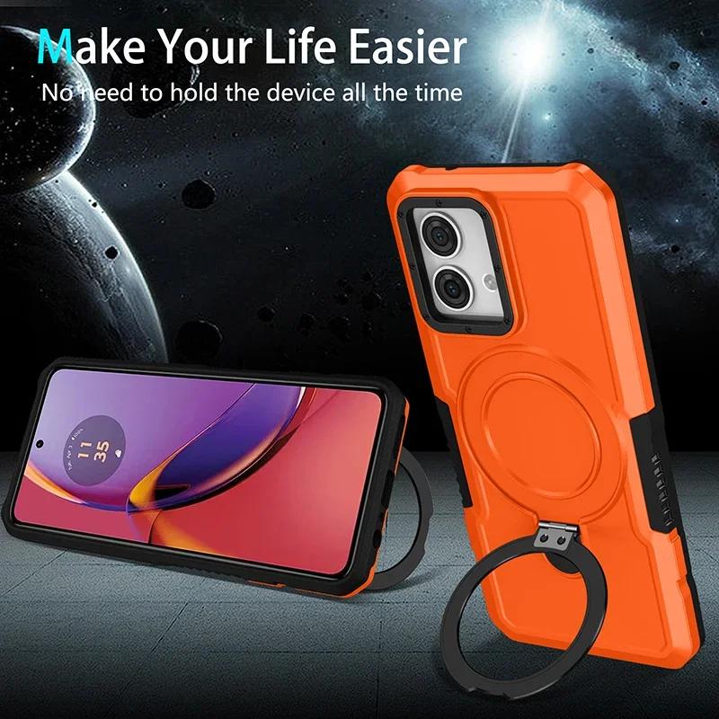 Противоударный чехол для Motorola G84 G54, бронированный чехол для телефона с вращающейся кольцевой подставкой для Moto E32 E13 G22 G24 G34 G04 5G G14 E14
