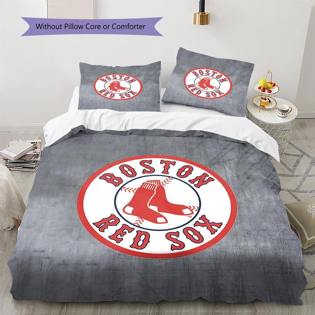 Boston Red Sox Pattern Bedding Quilt Set Home Decoration Gift (1 * duvet cover + 2 * pillowcase without core)