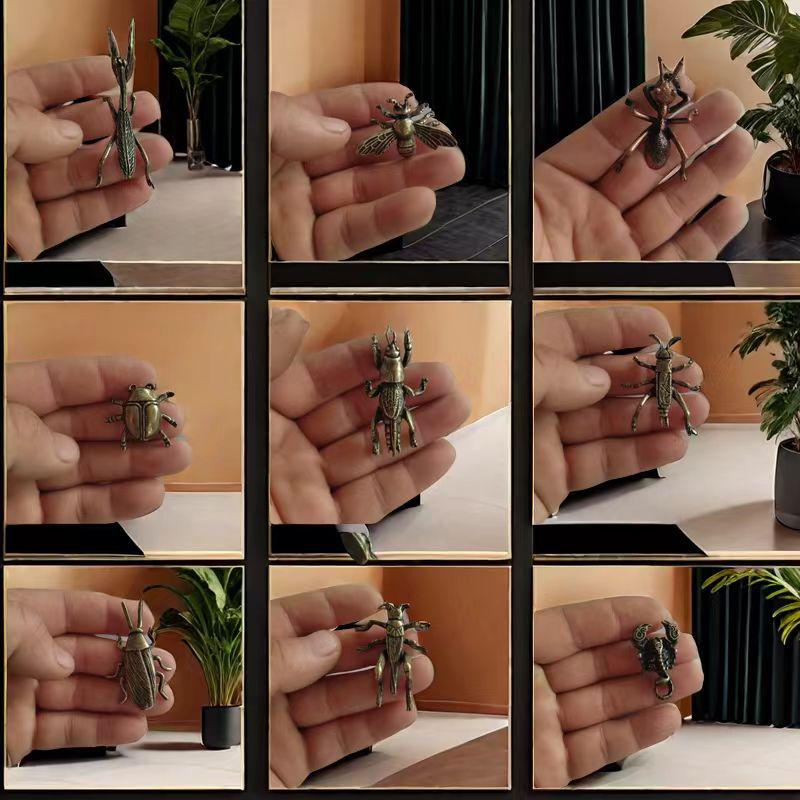 Brass Insect Tea Pet Ornaments: Mantis, Bee, Cricket, Ant, Cockroach, Beetle