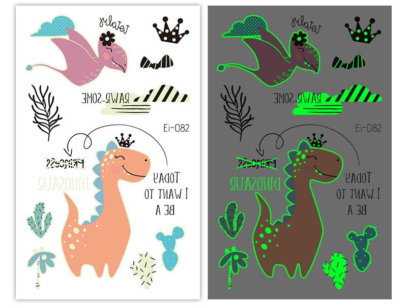 Новые светящиеся наклейки-тату динозавра, детские забавные светящиеся наклейки с героями мультфильмов, наклейки-татуировки