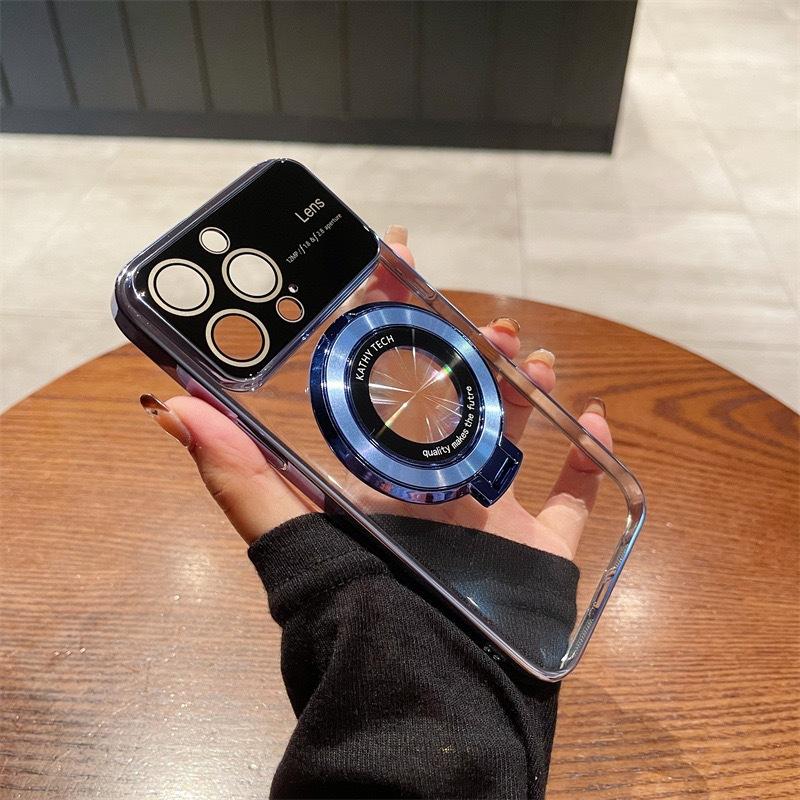 Применимо к Apple 14 Гальванизированный кронштейн с магнитной присоской с большим окном Чехол для мобильного телефона IPhone 15 Pro Непротекаемая крышка