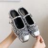 Fashion Bling Silver Paillette Sliders Shoes Woman Luxury Buckle Strap Sandals Flats Low Heels Slippers Ballets Ladies Dance Party Mules
