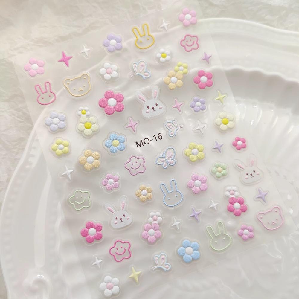 Рельефные наклейки для ногтей: Наклейки с цветами, ромашками, мультфильмами, тюльпанами, кроликами, любовью, бабочками.