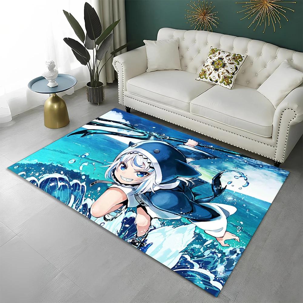 3D Cute Gawr Gura Hololive Cartoon Carpet Rug for Home Living Room Bedroom Sofa Doormat Decor,kids Area Rug Non-slip Floor Mat