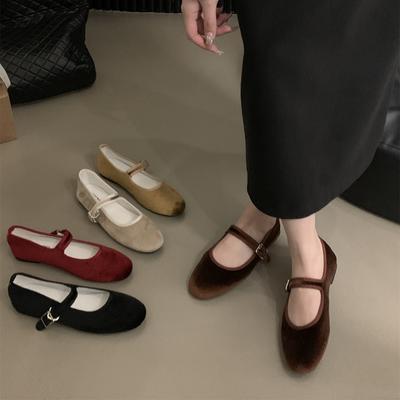 Весна и лето Sith Velvet Gentle Mary Jane Milk Shoes Shallow Mouth Тонкие туфли на плоской подошве для женщин