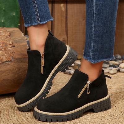 Внешняя торговля новые большие размеры двойная молния платформа ботинки Мартин женские трансграничные короткие голенища круглый носок замша толстый каблук и ботильоны