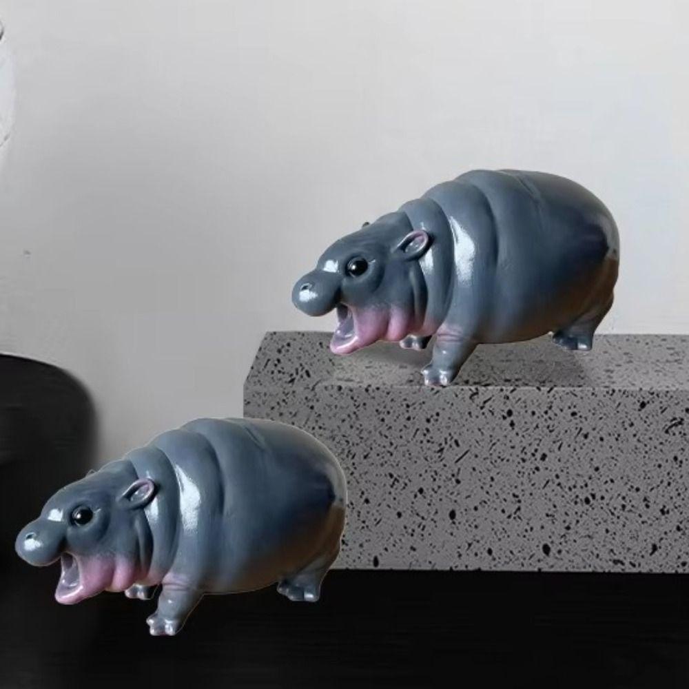 Mini Moo Deng Hippo Ornaments The Bouncy Pig Hippo Resin Figurines Fans Collection