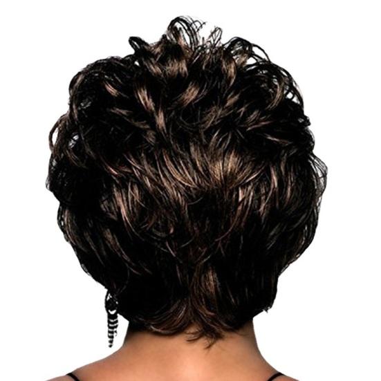 Женский короткий вьющийся парик с челкой, пушистые, естественно выглядящие, шелковистые, из высокотемпературного волокна, черные синтетические волосы для женщин среднего возраста