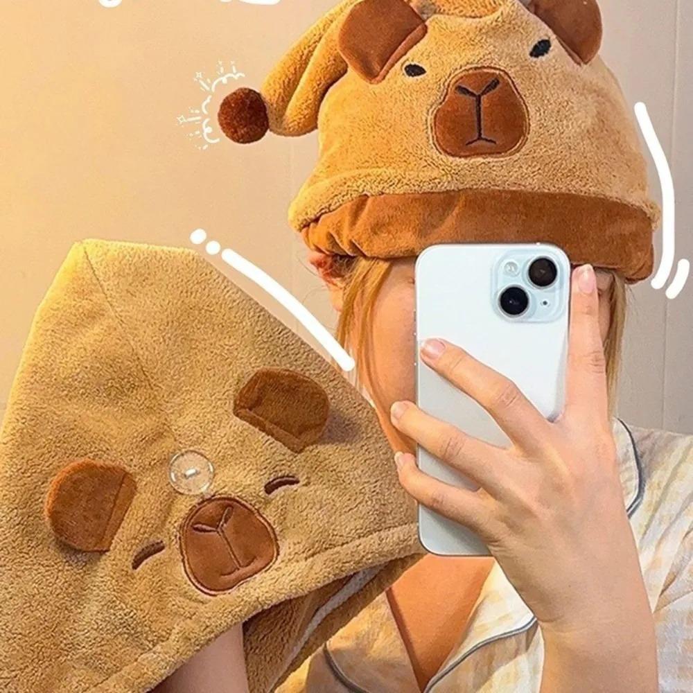 Quick Drying Capybara Dry Hair Cap Combed Cotton Coral Velvet Bathing Cap Capybara Towel  Pool