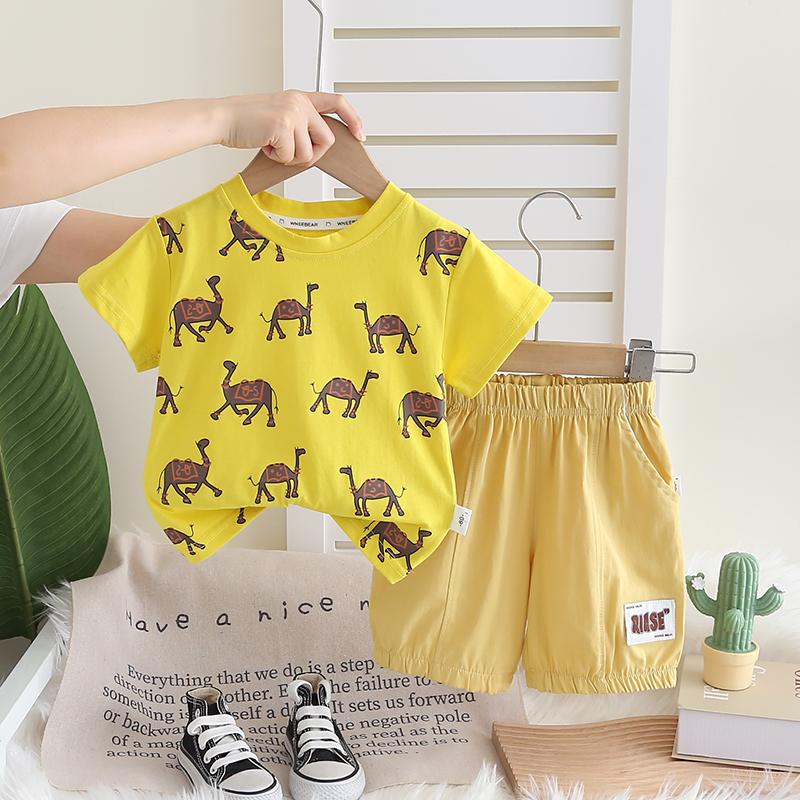 Boys' 2-Piece Cotton Set - Round Neck Cartoon Pattern T-shirt+Casual Shorts- Affordable Price Baby Clothes -S-XXL