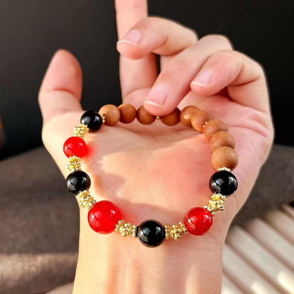 Retro High Quality Natural Chalcedony Agate Sandalwood Pearl Bracelet Bracelet