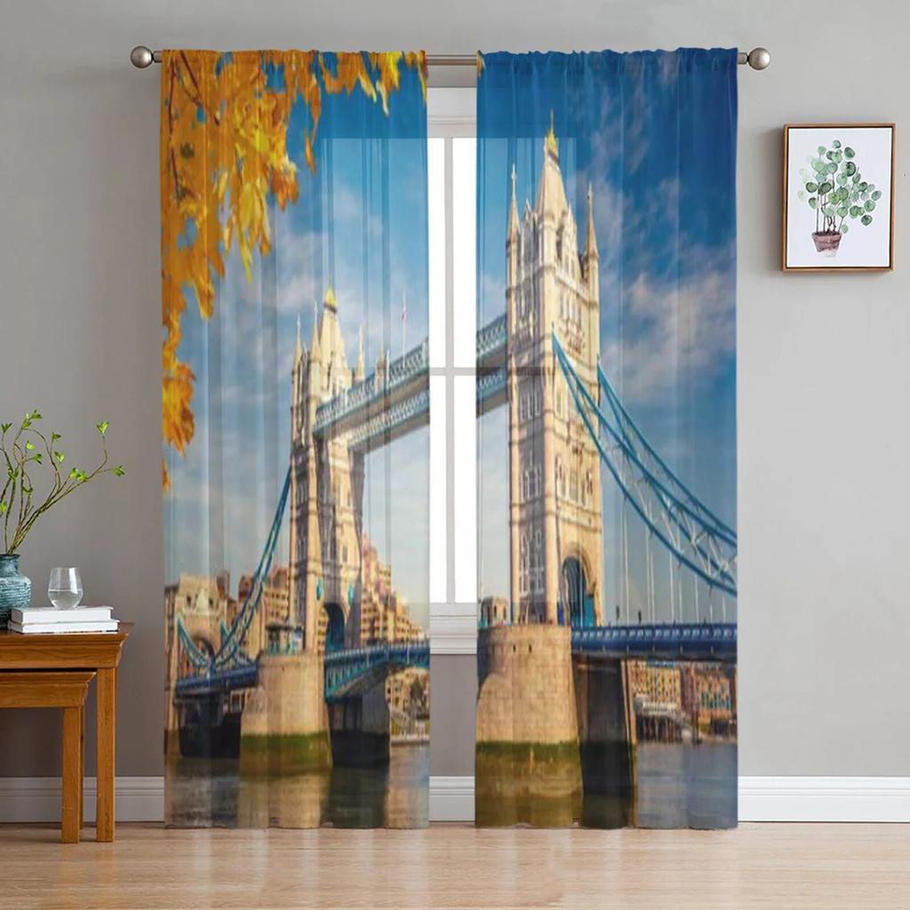 Tower Bridge In London Luxurious Chiffon Sheer Curtains for Living Room Bedroom Decoration Window Voiles Tulle Curtain