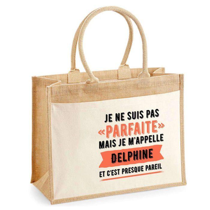 Cabas jute avec poche Delphine Parfaite Cadeau humour femme Anniversaire Noël fête des Mères Mamie | Sac shopping courses