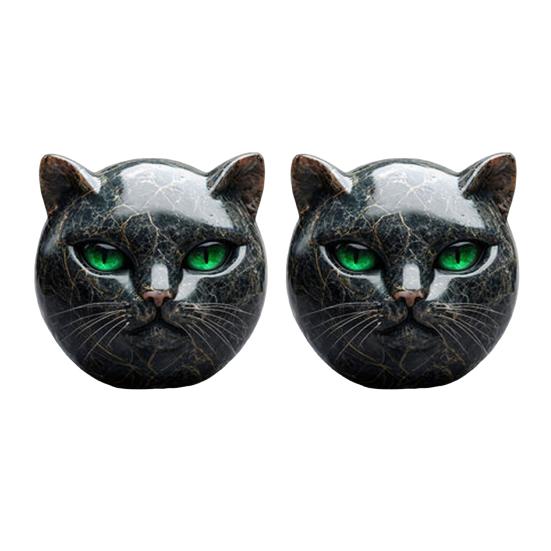 Черный Кот Камень Мраморная Текстура Скульптура Головы Кота Ручная Резьба Целебные Камни Памятный Подарок для Любителей Кошек Женщин Мужчин