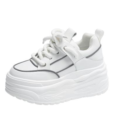 Модные кожаные женские туфли на высоком каблуке 8 см, массивные кроссовки, осенние туфли на танкетке и платформе, весенние женские дышащие удобные туфли для скейтборда