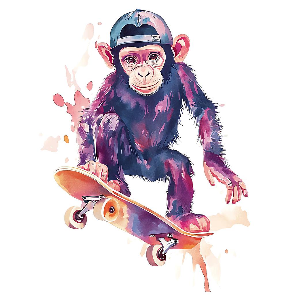 Plakat Małpi Skateboardzista Plakat Małpi Skateboardzista, 30X40 Cm, Bez Ramy, Papier Matowy 230 Gsm