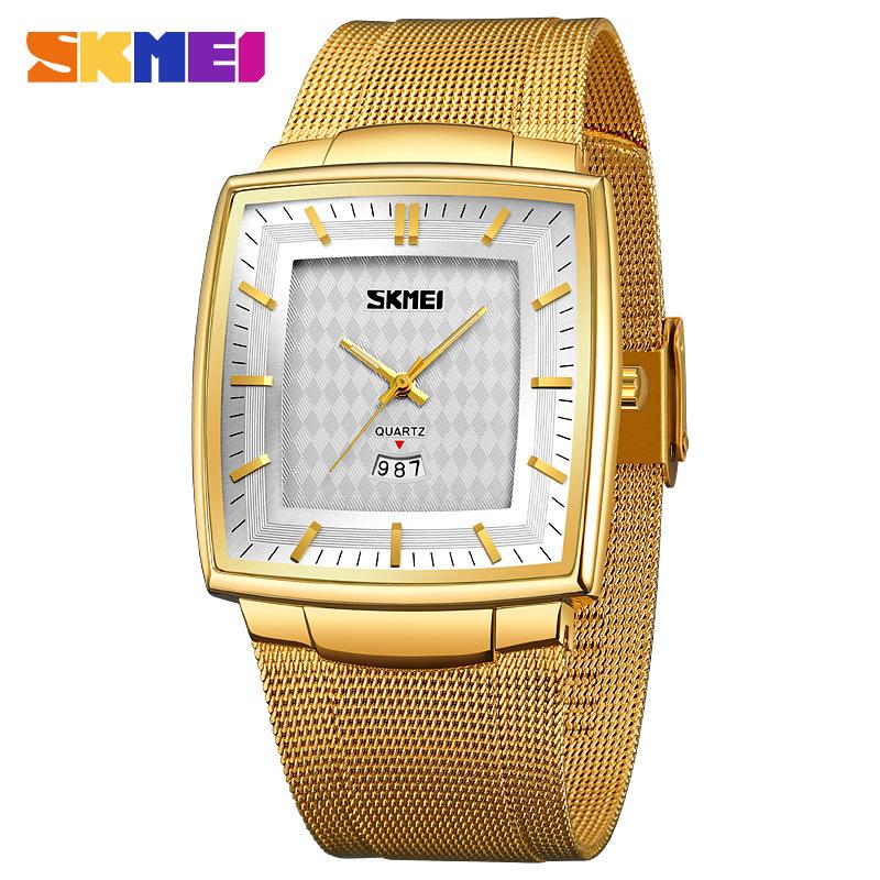 Skmei Luxury Square Quartz Watch Men Business Waterproof Stainless Steel Date Calendar Wristwatches
