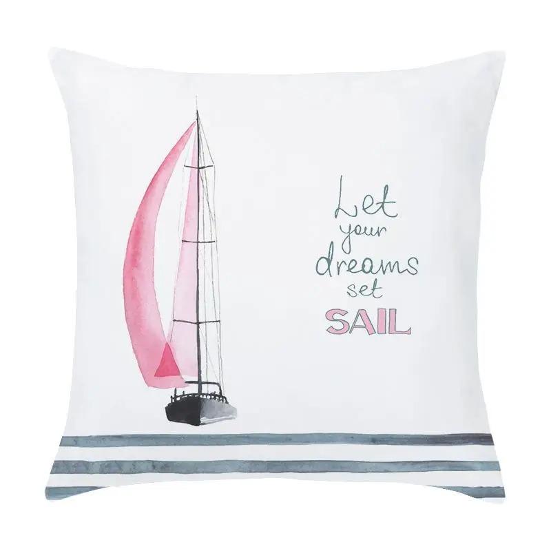 Cartoon Nautical Series Hot Air Balloon Lighthouse Print Pillow Cover Home Room Office Seat Living Room Sofa Cushion Cover