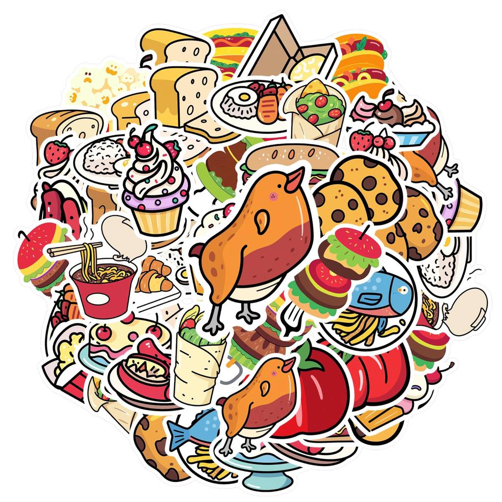 35pcs-50pcs Playful Snacks Stickers Cartoon Food Funny Stickers Stickers For DIY Phone Laptop Scrapbook Bike Guitar DIY