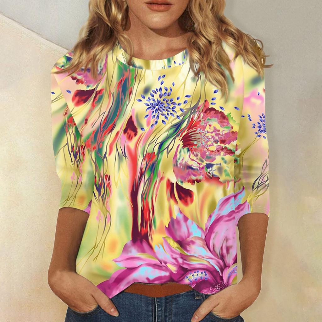 Рубашки с рукавом 3/4 для женщин, футболки с графическим принтом, блузки, повседневные базовые топы, пуловеры