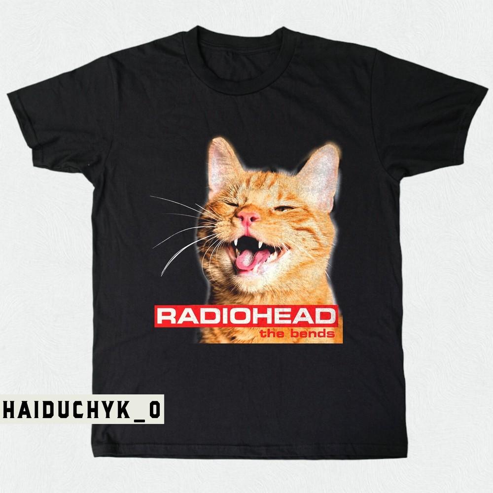 Смешная футболка Radiohead The Bends Смешная футболка Radiohead Оранжевый кот Унисекс Черная футболка S-5XL Унисекс Футболка