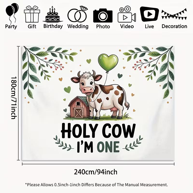 2D Holy Cow I'm One Backdrop for Kids 1st Birthday Photography Background