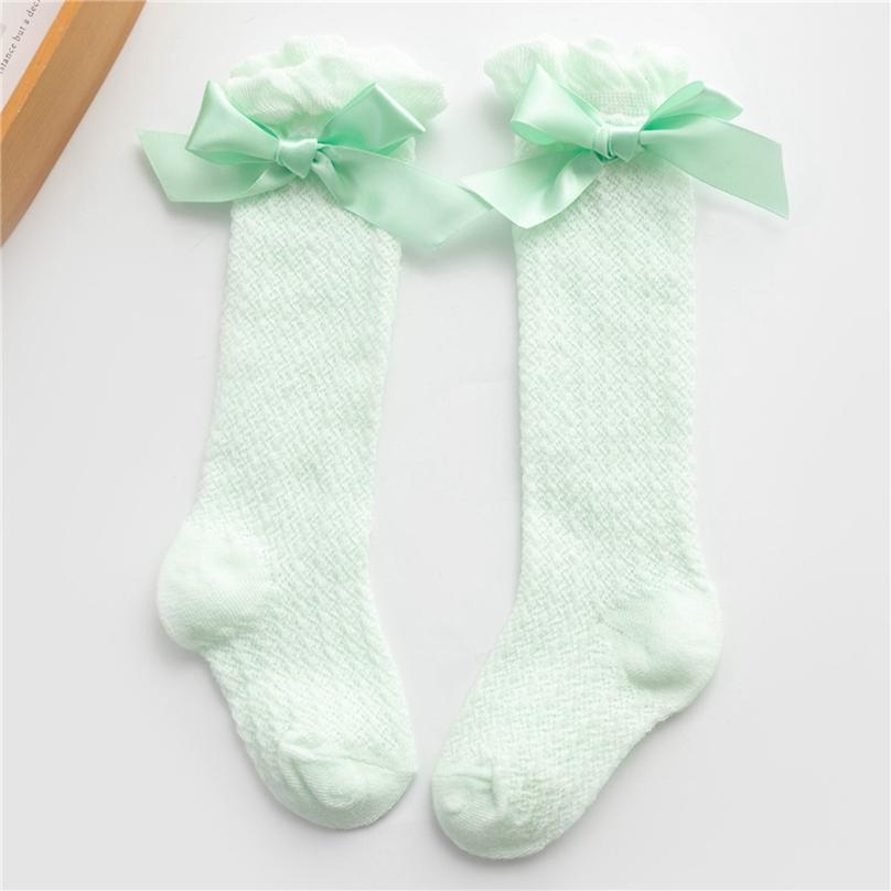 Breathable for Toddlers Girl's Knee High Socks Soft with Bowknot Comfy Princess Ruffle Cotton Solid Color Socks