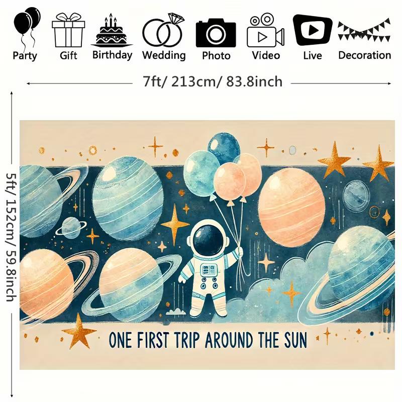 2D First Trip Around The Sun Backdrop Space Baby Shower Party Supplies