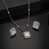 Rose Gold Cubic Zirconia Dainty Square Designer Mangalsutra Necklace Set With Mint Green Stone For Women