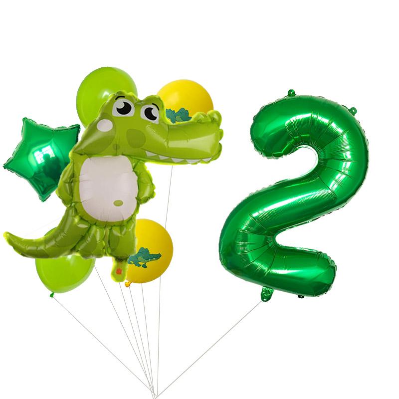7pcs/lot 32inch Green Number Crocodile Cartoon Animal Foil Balloons Latex Baloons Happy Birthday Party Decorations