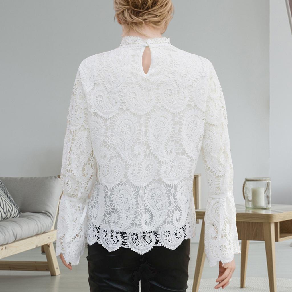 Women Lady Long Sleeve Lace Stitching Blouse Tunics Tops Shirts