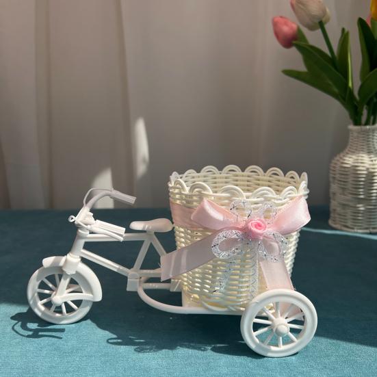 Маленькая ротанговая корзина для цветов, трехколесный велосипед, подставка для цветов, плетеная корзина для хранения