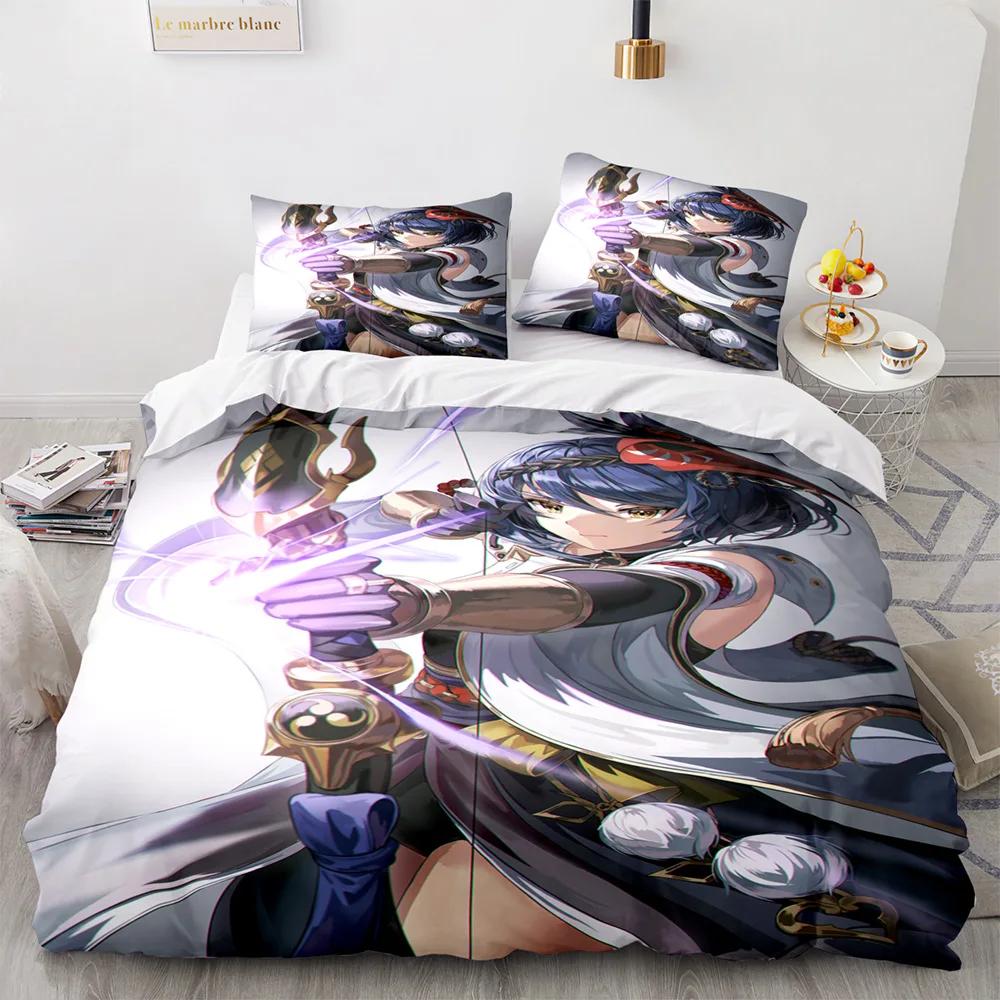 Game Genshin Impact Comforter Bedding Sets Quilt Bed Cover Duvet Cover Pillow Case 2-3 Pieces Sets Kids Adult Size