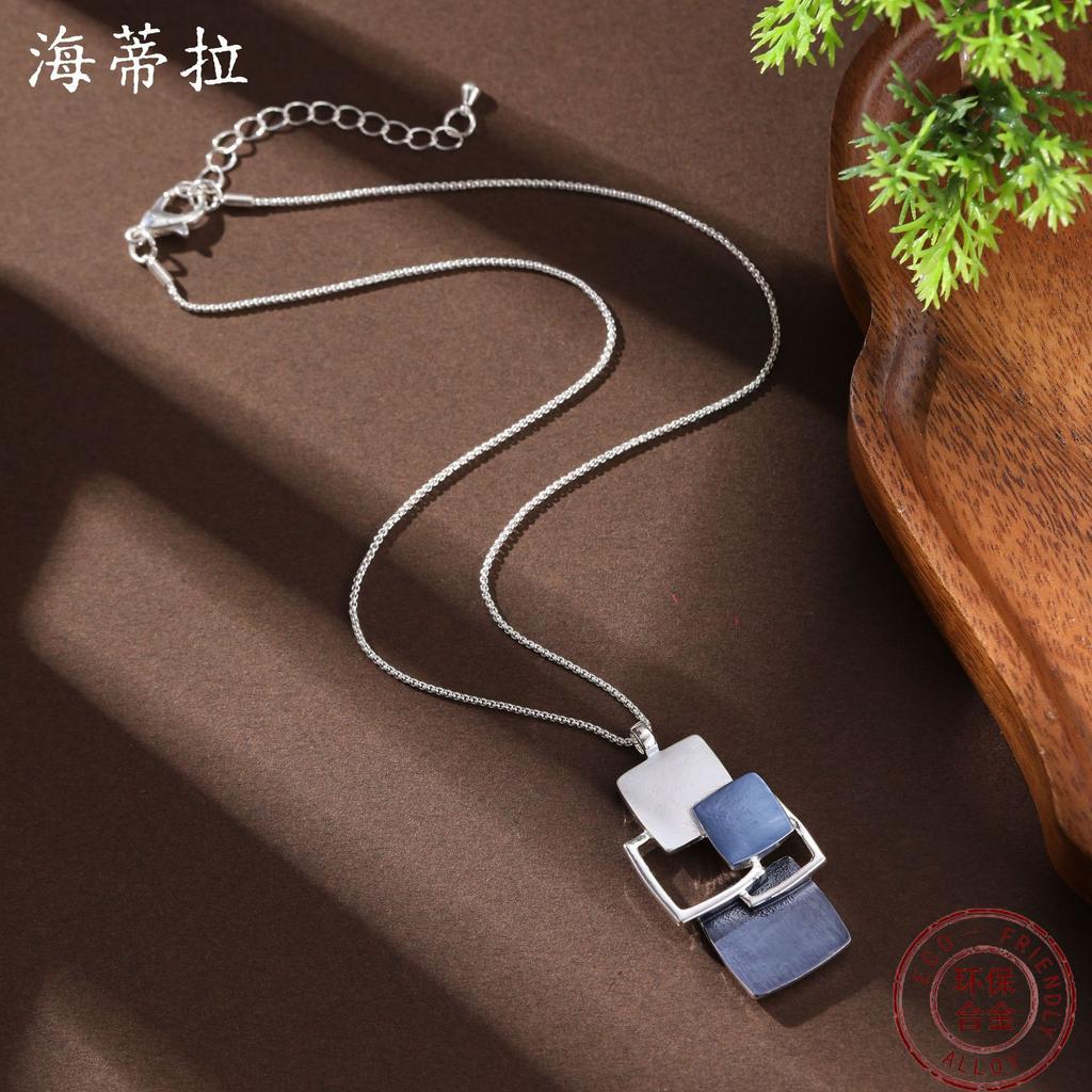 Эмалевый цветной неровный квадратный синий полый кулон, женский простой геометрический квадратный кулон