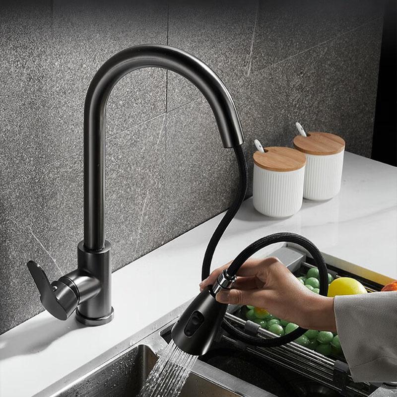 Матовый выдвижной кухонный смеситель Гибкий 2 режима Струя и Распылитель Насадка Смесители Нержавеющая сталь Смеситель горячей и холодной воды