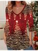 3D Christmas  Printed Fashion Casual Women's V-Neck Long Sleeve T-Shirt - New Year Party Clothing Holiday Gift