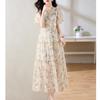 New Arrival French Style Summer Dress for Women with V-neck and Beautiful Waist Flounce