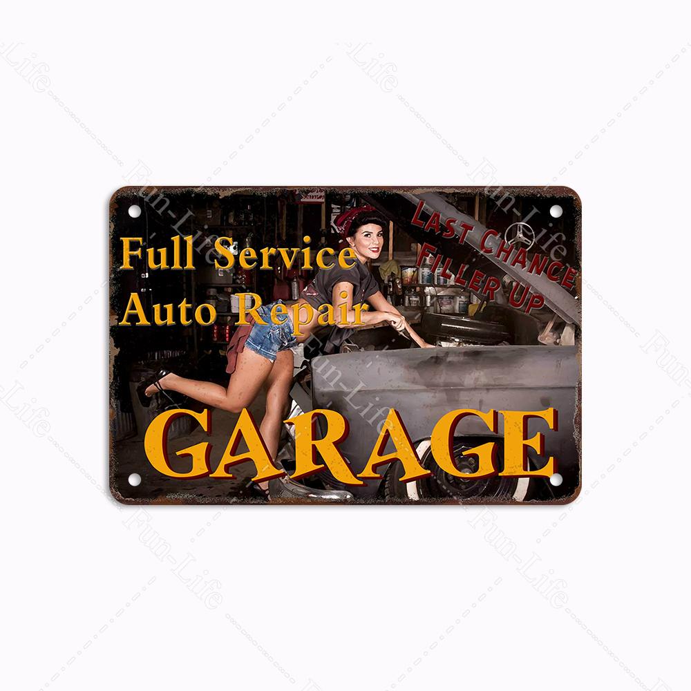 Гараж Классика Винтаж Красивая Девушка Металлическая Табличка Ретро Оловянная Вывеска Железная Живопись Бар Клуб Искусство Домашний Настенный Декор Плакат 20x30 см