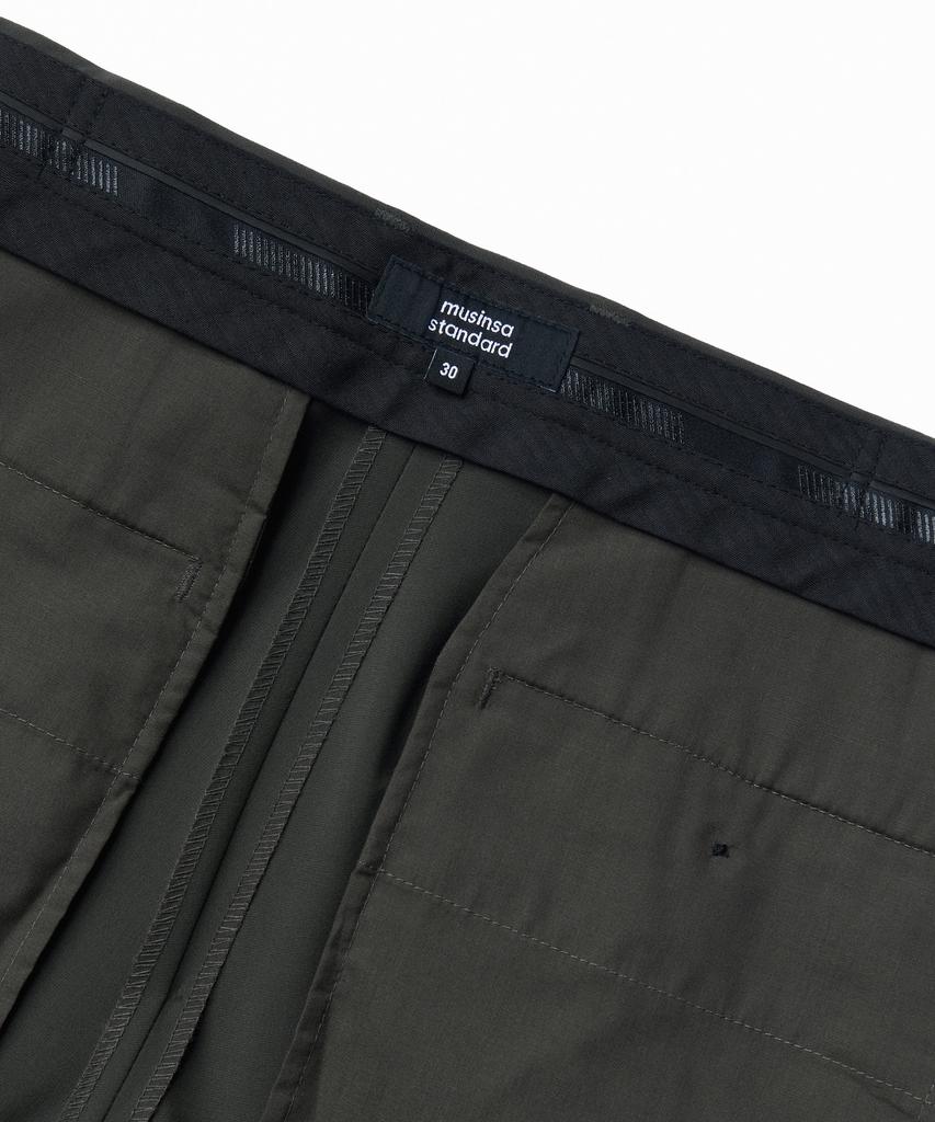 MUSINSA STANDARD [Cooltandard] Semi-Wide Hidden Banding Slacks [Dusty Khaki]