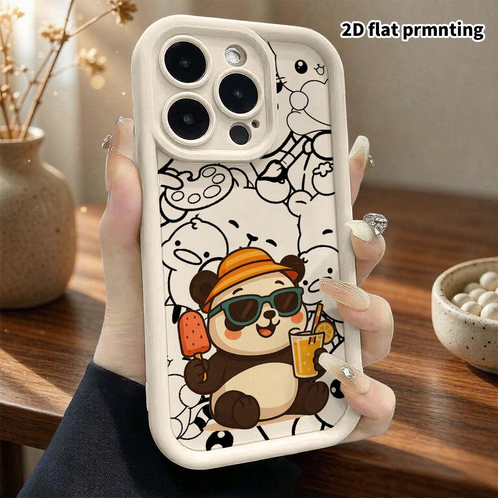 Phone case: 2D flat design, suitable for iPhone 18 17 16 15 14 13 Pro protective case, summer panda, perfect Christmas and Halloween holiday gift