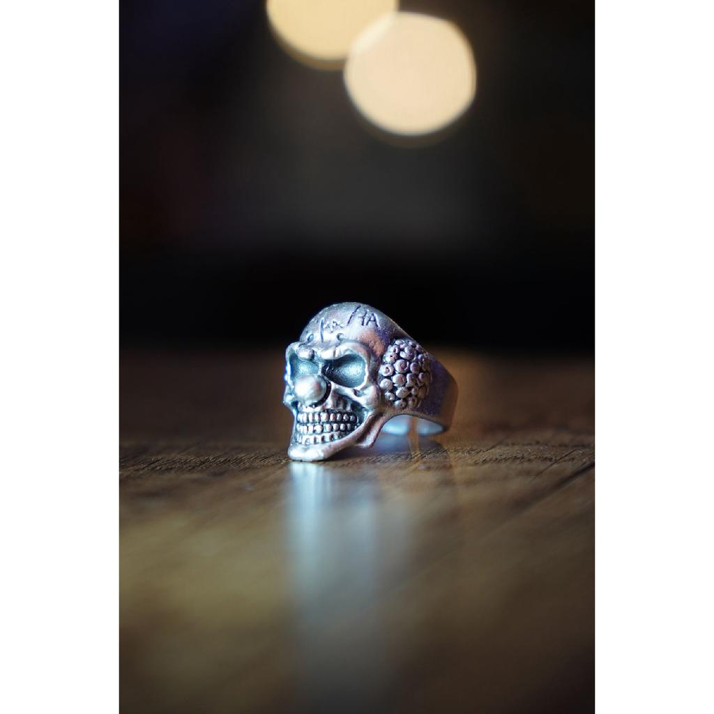 Кольцо с черепом клоуна, регулируемое старинное посеребренное мужское кольцо
