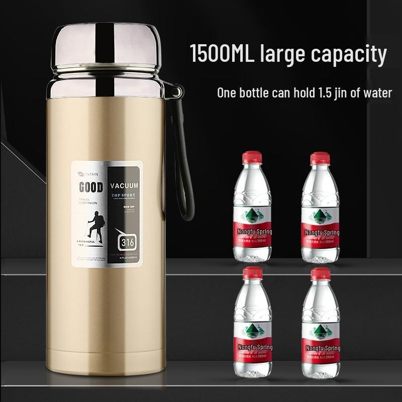 Изолированная чашка для воды из нержавеющей стали 316 с ситечком для чая - 1000 мл/1500 мл, большой вместимости для автомобиля, студентов и использования на открытом воздухе