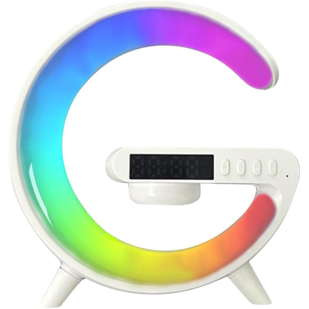 Модернизированное зарядное устройство для беспроводной колонки, беспроводная зарядная станция мощностью 15 Вт, настольная лампа 4 в 1 в форме буквы G, будильник и динамик Bluetooth