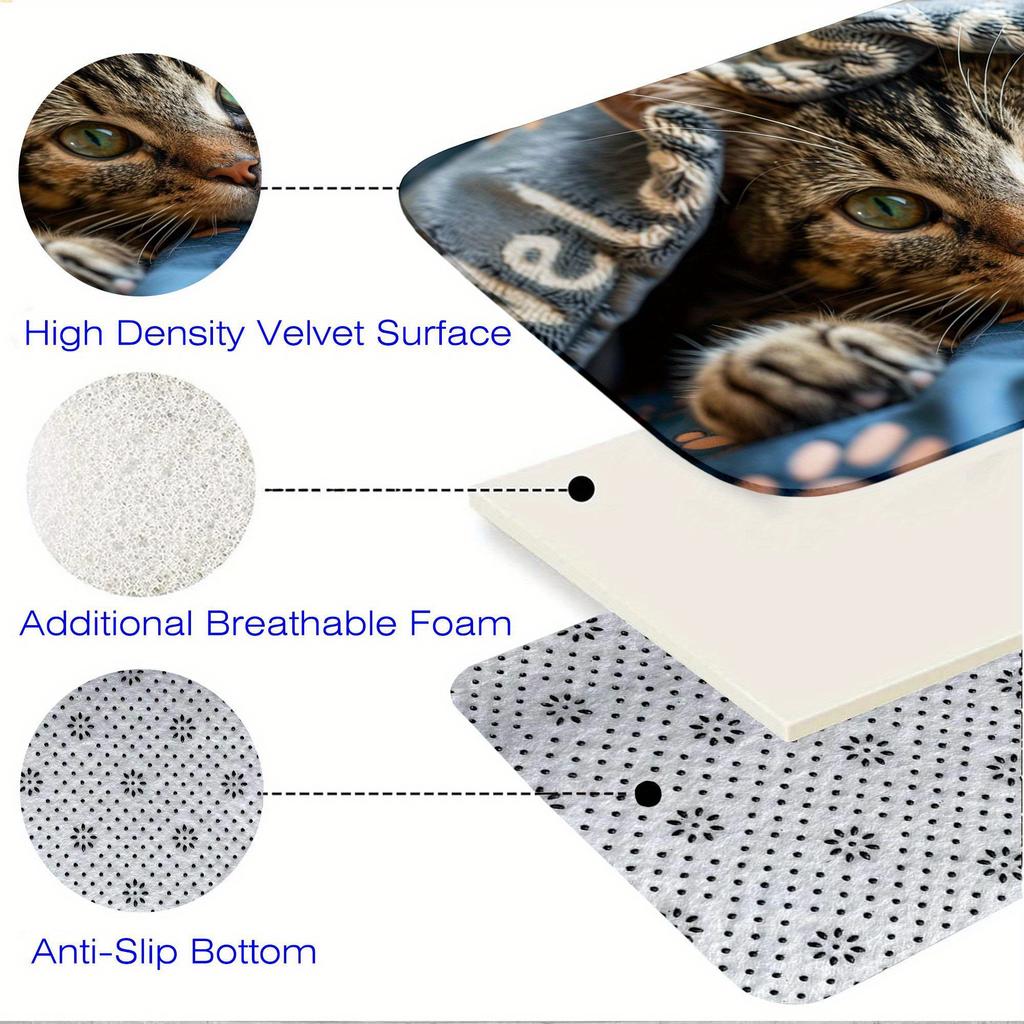 1Pcs Cat Peeking Under Mat with Paw Floor Mat Modern Kitchen Polyester Rug Non-Slip Colorful Indoor Carpet, For Home Bathroom Bedroom Living Room