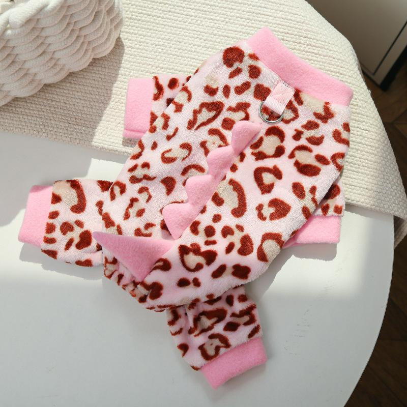 Cat Clothes Warm Leopard Print Dinosaur Four-Legged Dog Clothes Autumn Winter Velvet Clothes Bear Pet Products