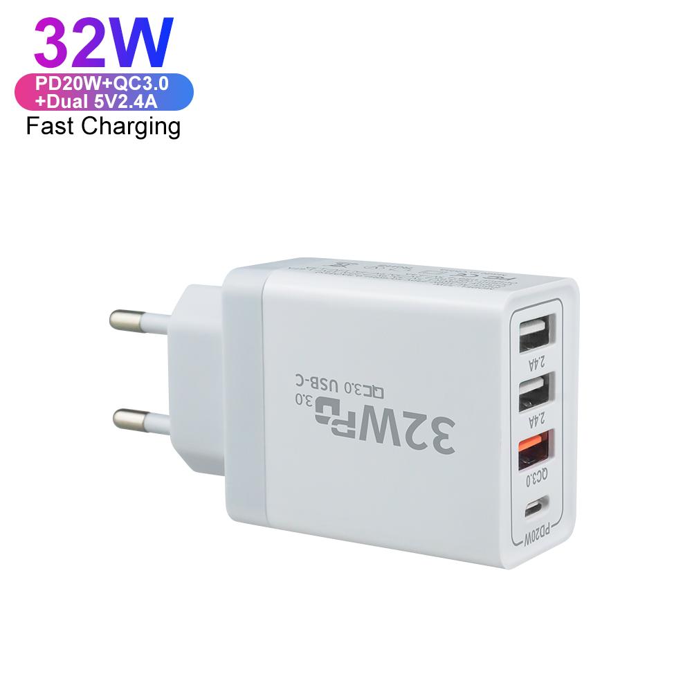 Зарядное устройство 4 порта EU US Plug PD QC3.0 20W Зарядное устройство Type C USB C Быстрое зарядное устройство Type-C Адаптер быстрой зарядки для Apple IPhone Android