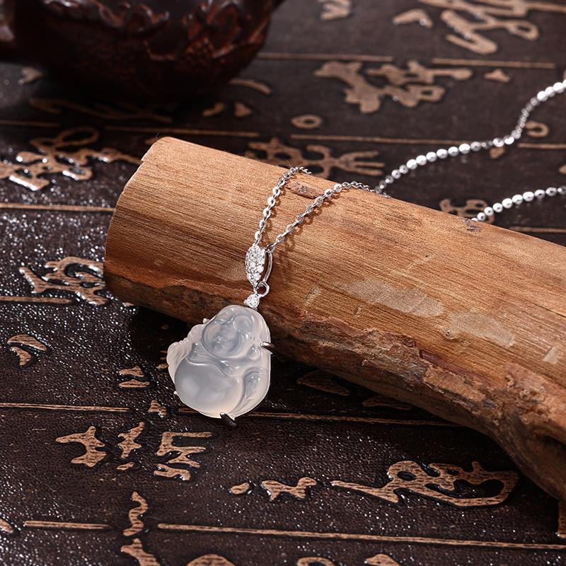 Women's Light Luxury Buddha Necklace - New 2024 White Chalcedony Clavicle Chain Pendant for Sweaters
