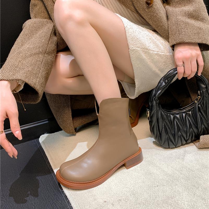 Meotina Женские ботильоны с круглым носком на платформе на молнии на плоской подошве в сдержанном стиле, короткие ботинки, женская модная обувь, осенне-зимняя обувь абрикосового черного цвета 43