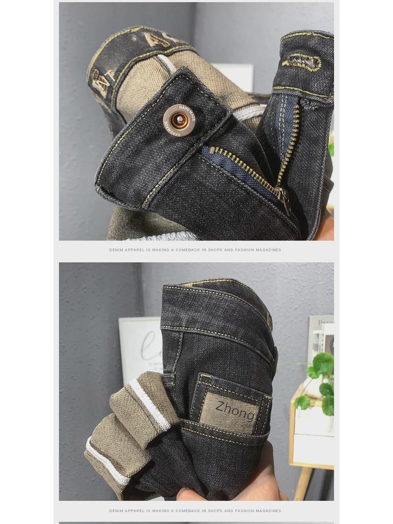 Korean Trend Embroidered Men's Slim Straight Jeans - Comfortable and Versatile for Spring and Autumn